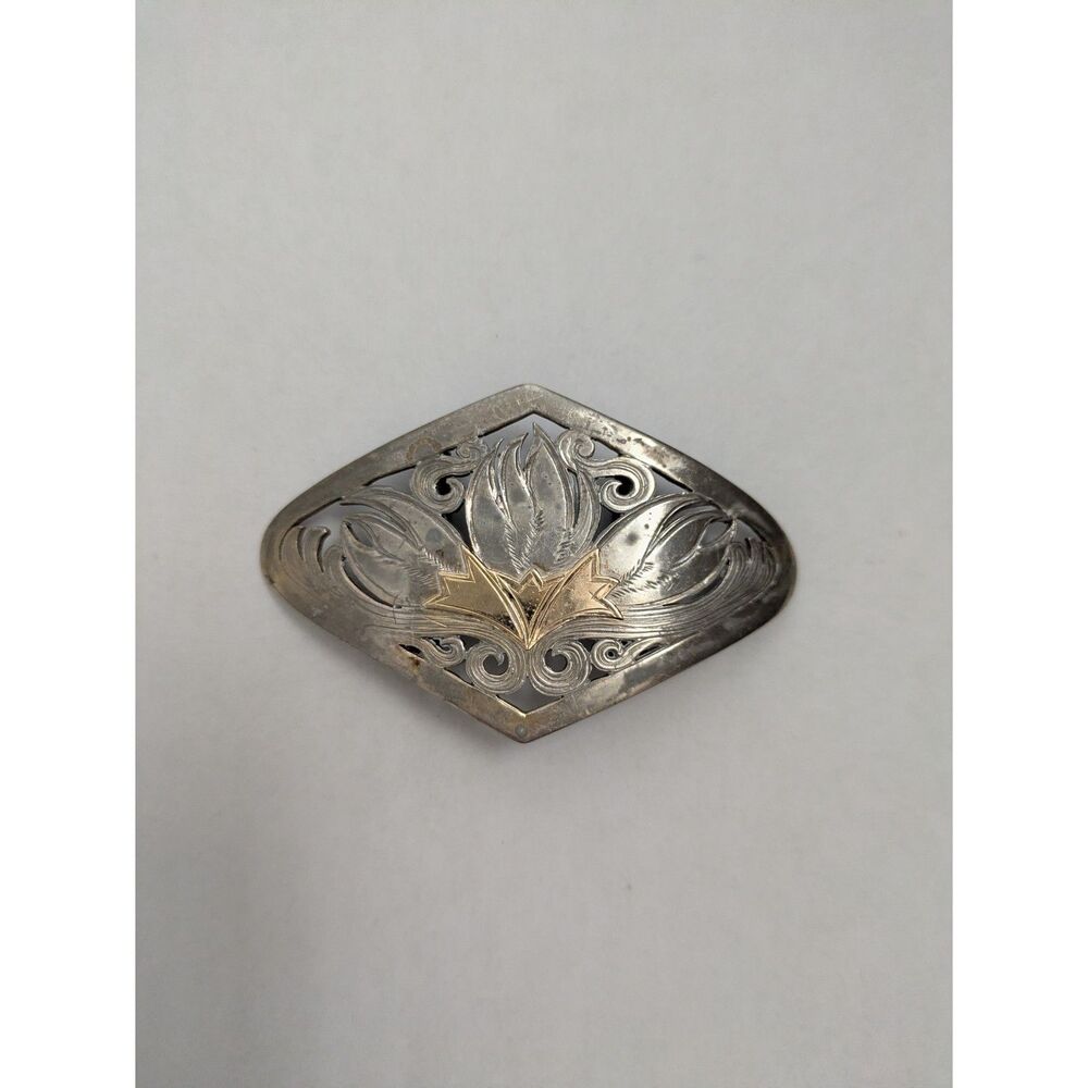 Jayne DeMarcay Jewelry Scarf Slide Vintage Sterling Silver 14K Gold Floral